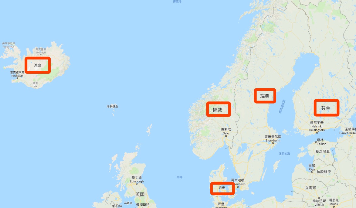               北欧五国的位置