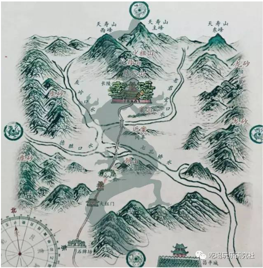"    我们来看十三陵中长陵所在的这条主龙脉,  以天寿山主峰为太祖山