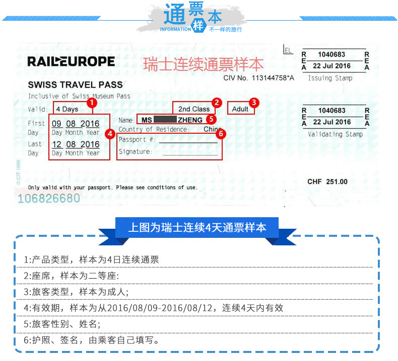 瑞士铁路通票瑞士旅行火车通票swisstravelpass实体纸质票最快当日出