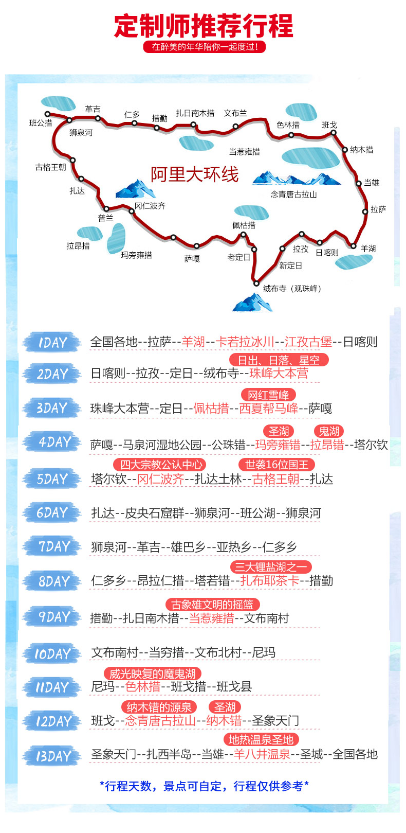 西藏阿里南线/阿里大北线13日深度环线定制游(纯玩老司机带队 无人机