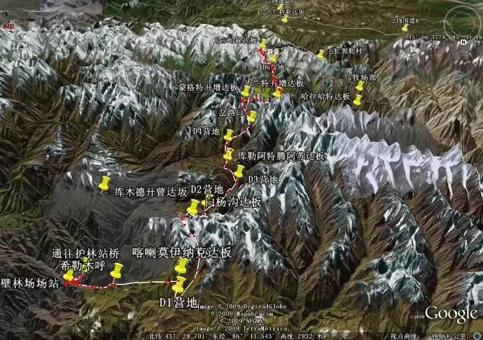 徒步线路:黑英山山口—阿克布拉克达坂—天堂湖—科克苏河—包扎墩达