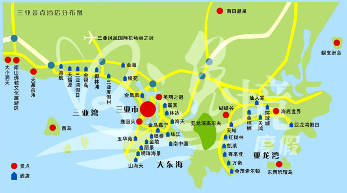 三亚旅游景点分布的地图