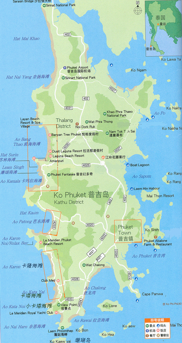 普吉岛海滩分布地图