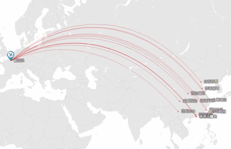               中国直飞巴黎航线