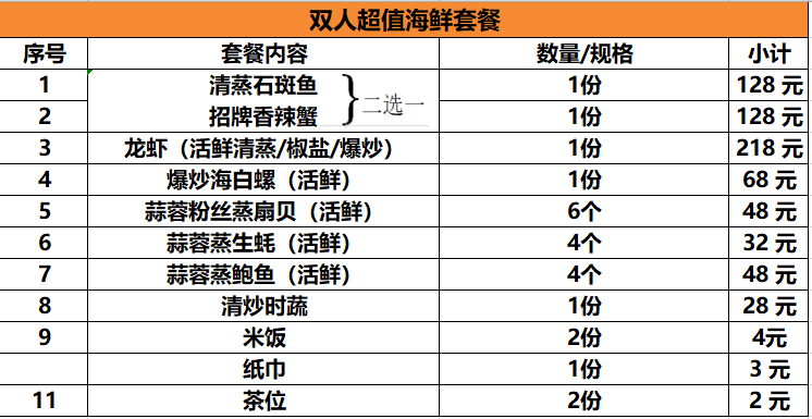 双人套餐菜单图片