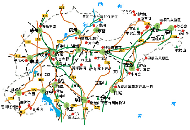 著名景區:青島,蓬萊,泰山,煙臺,孔廟等